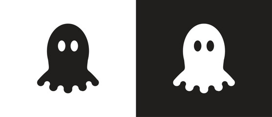 Black ghost icon. Icon of ghost characters in flat style, Halloween icon, October party scary clipart, Ghosts vector illustration in black and white background. 