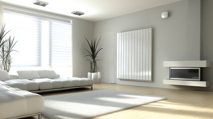 Fototapeta premium Modern heater placed in living space central heating system