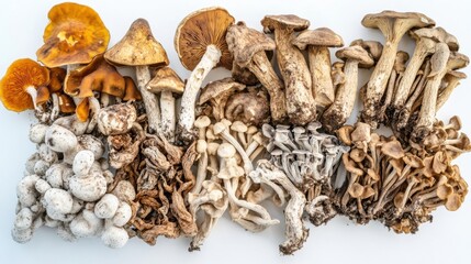 Assortment of dried medicinal mushrooms placed together