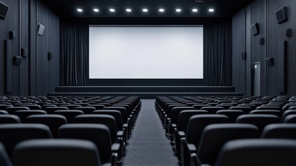 Obraz premium Auditorium with black chairs and large screen modern setting