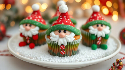 winter style muffin, cookies, gingerbread, snowflake, santa claus, gnome, elf