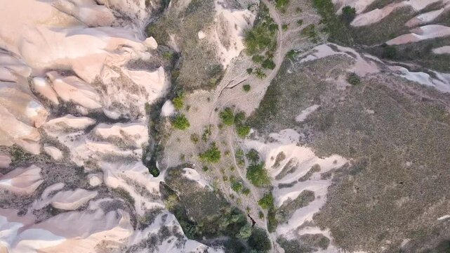 Vertical drone video of the breathtaking geological rock formations in Cappadocia Turkey