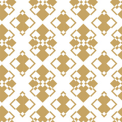 Abstract geometric pattern with squares, stripes, lines. Seamless vector background. White and gold ornament. Modern graphic design.