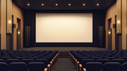 Obraz premium Auditorium with black chairs and large screen modern setting