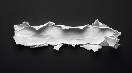 Piece of torn white paper isolated on black background