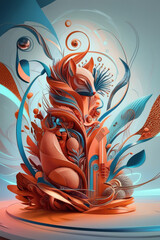 Dreamscape Surreal Cat Bloom: Abstract Wildlife Harmony in Vibrant Colors