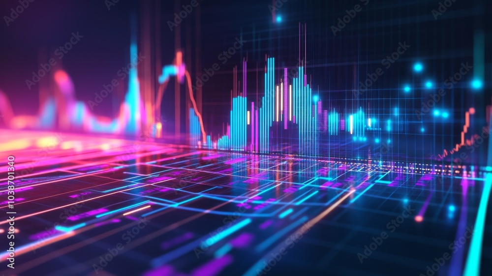 Aufkleber Vibrant Digital Data Waveform Visualizations