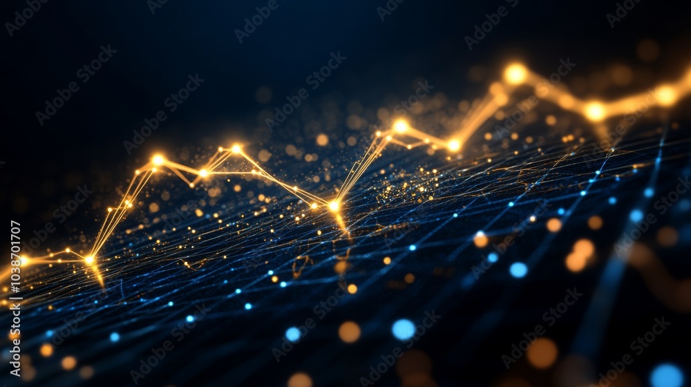 Poster abstract data visualization with glowing lines and points