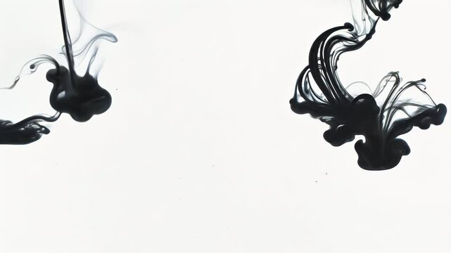 captivating black watercolor ink drop transition white background natural flow movement visually creative 4K video concept droplet mask opener smoky montage frame flowing floating fill