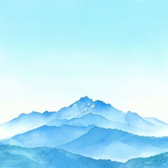 Fototapeta premium Watercolor Mountain Landscape with Blue Sky and Copy Space, Hand-drawn Nature Illustration