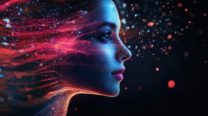 An abstract representation of digital transformation, where virtual data flows and AI elements converge to create a transformative user experience The image captures the essence of digital