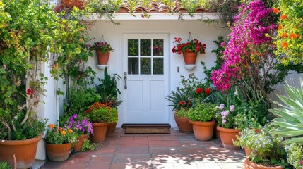 Colorful Garden Entrance with Blooming Flowers