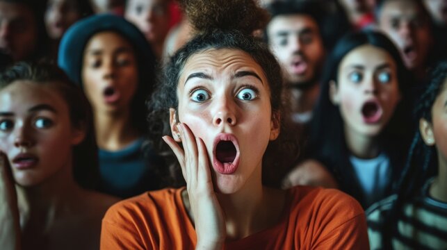 audience gasp with hand closing mouth