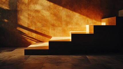 Warm Minimalist Stairs with Dramatic Lighting
