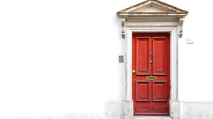 Classic Red Door on White Wall Background