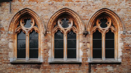 Obraz premium Elegant Gothic Windows on Brick Wall