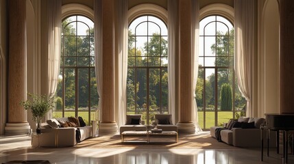 Elegant Living Room with Scenic Garden View