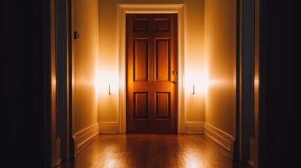 Warm Light Illuminates an Intriguing Doorway in Hallway