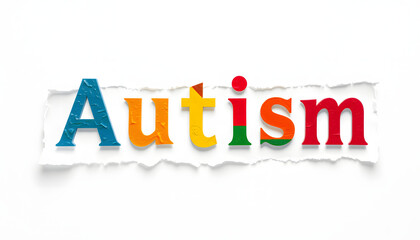 Autism, the word in a torn white background isolated with white highlights, png