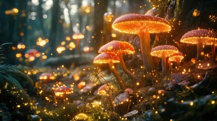 Enchanted Forest with Glowing Mushrooms at Night