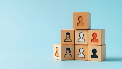 Buyer persona and target customer concept. Customer psychology profile or characteristics. Personalized marketing. Customer analysis for marketing plan. The wood cubes with buyer persona icons isola