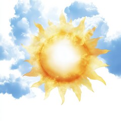 Fresh and vibrant PNG image of the sun against a clear white sky background.