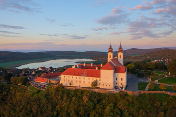 Tihany, Hungary - Aerial skyline view about the famous Benedictine Monastery of Tihany (Tihany...
