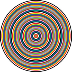 colorful concentric circles with rainbow colors randomly placed looking like a target with a white border around