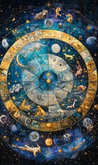 Naklejka premium Zodiac constellations on a starry, blue background.