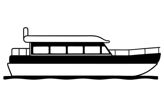 black and white boat on the water clip art preview
