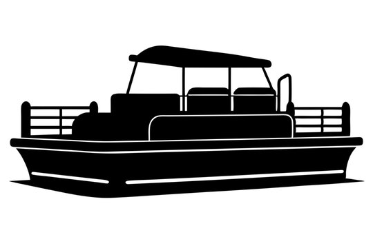 black pontoon boat silhouette on white background clip art preview