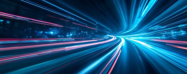 Obraz premium Abstract Blue and Pink Light Trails, Speed, Motion , Night , Abstract, Light, Trail