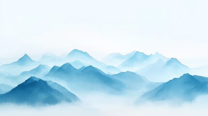 Obraz premium Abstract Watercolor Mountain Range in Blue Hues, mountain, watercolor art