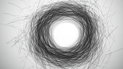 Obraz premium Black and White Abstract Lines Forming a Circle, minimalism, abstract art