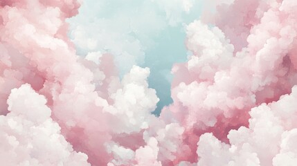 Fototapeta premium Abstract Watercolor Cloudscape, Pastel Pink and Blue, Digital Art, Abstract Background, Clouds, Sky, Digital Painting