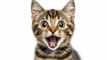 Obraz premium Close Up Portrait of a Kitten with Mouth Open, White Background, Furry , Cute , Cat