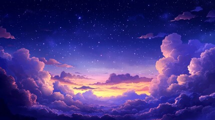 Fototapeta premium Purple and Blue Clouds with Stars, Fantasy, Night Sky, digital art , clouds , stars