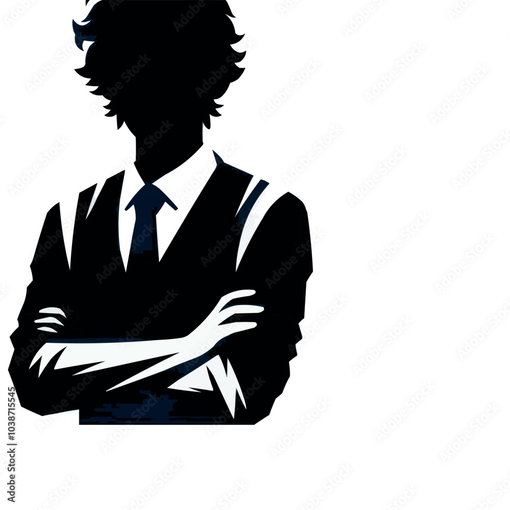 Poster vector standing with arms crossed silhouette in white background