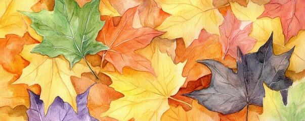 Watercolor Autumn Leaves - Vibrant Colors and Intricate Details, watercolor painting, fall leaves , nature art