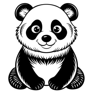 black and white panda bear sitting clip art preview