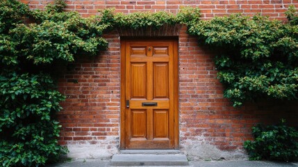 Rustic Wooden Door Surrounded by Greenery