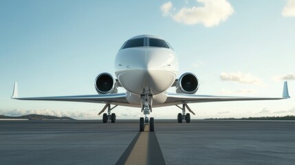 Naklejka premium Business Jet on Runway at Sunset
