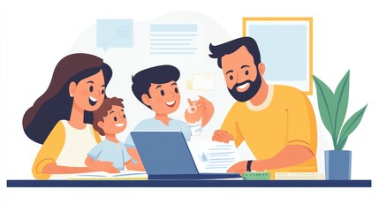 Happy Family Working Together on a Project
