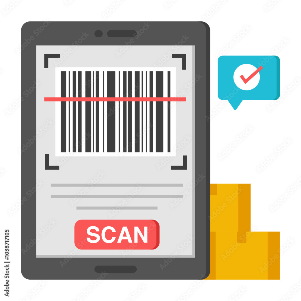 Sticker Flat design icon of mobile barcode scan

