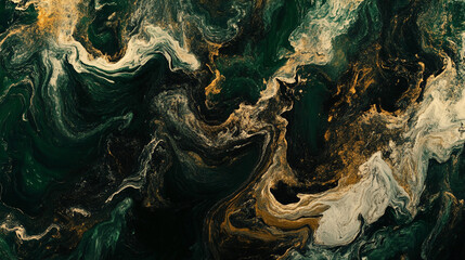 Abstract green, gold, and white swirls in a marble pattern. Abstract art illustration
