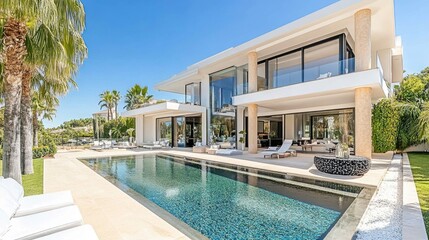 Fototapeta premium Modern Villa with Pool and Tropical Surroundings