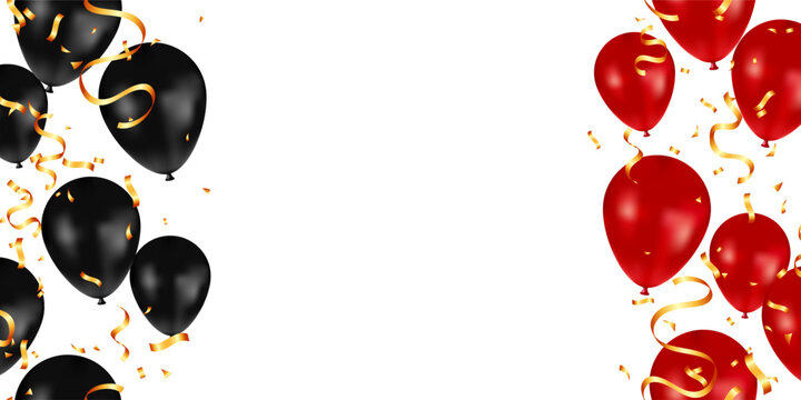 Black Friday sale poster with shiny balloons and confetti. sale banner, background, frame vector illustration