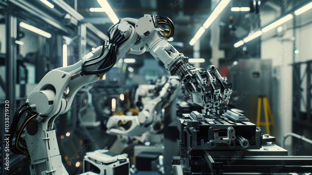 Poster Robotic Arm Assembling Electronics in Factory Setting