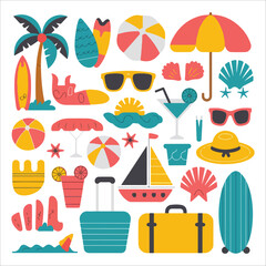 Flat and simple summer vacation icon set