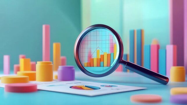 Analysis report research result, chart and diagram dashboard, financial graph statistics, analyze data, SEO or optimization concept, businessman with magnifying glass analyze research chart and graph